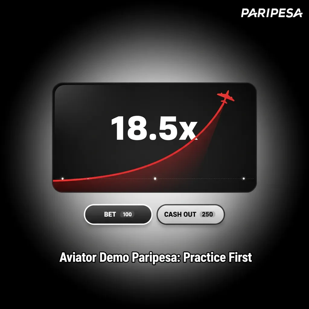 Aviator demo on Paripesa showing practice mode with virtual credits, rising multiplier, and cashout/auto settings.