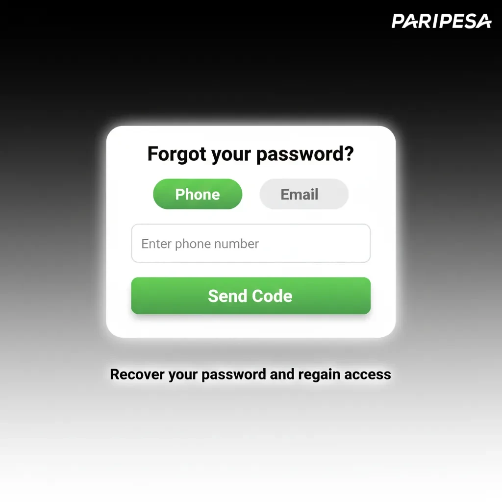 Password recovery screen showing steps to reset via email, SMS, or security questions and set a new password.