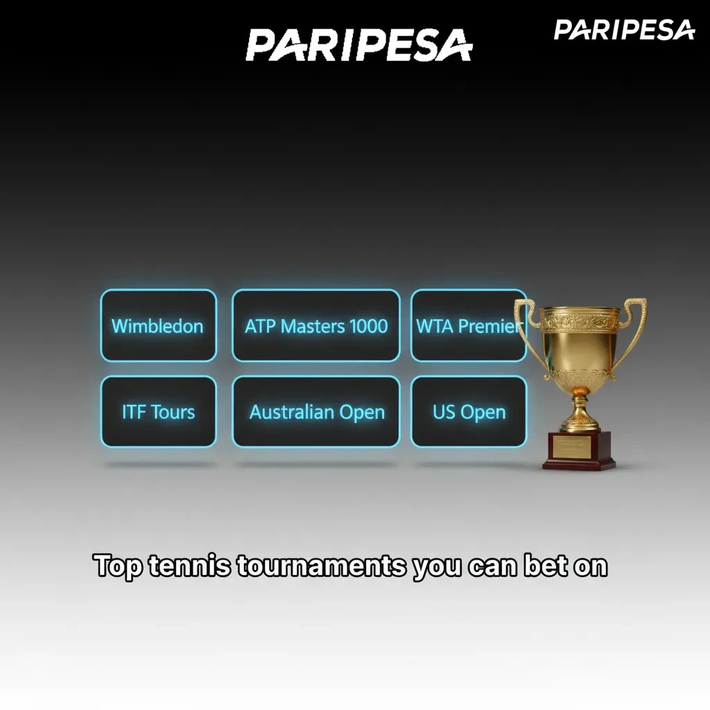 Graphic of tennis betting options: Australian Open, Roland Garros, Wimbledon, US Open, ATP Masters/WTA 1000, Finals.