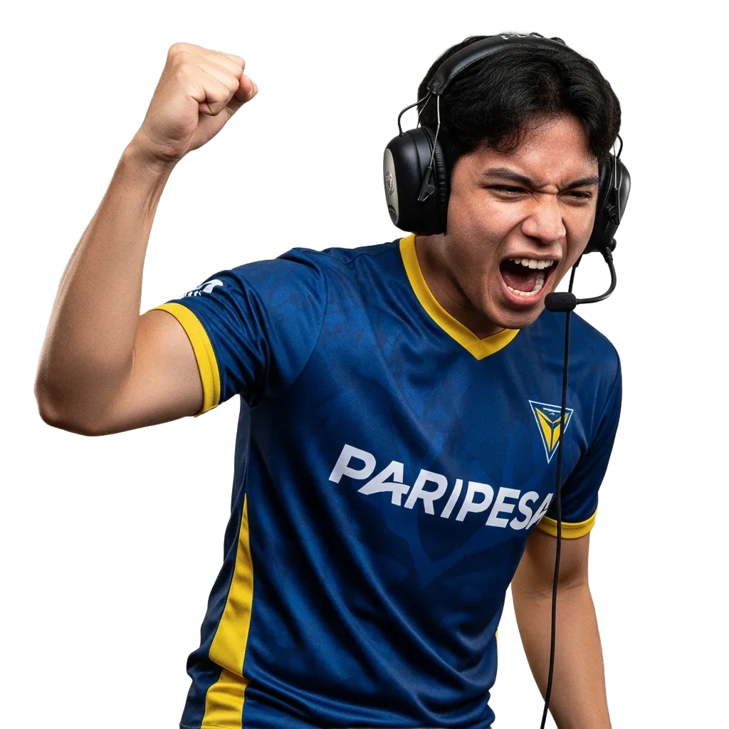 Paripesa esports betting banner for the Philippines, app screens with live odds and 100% first deposit bonus.