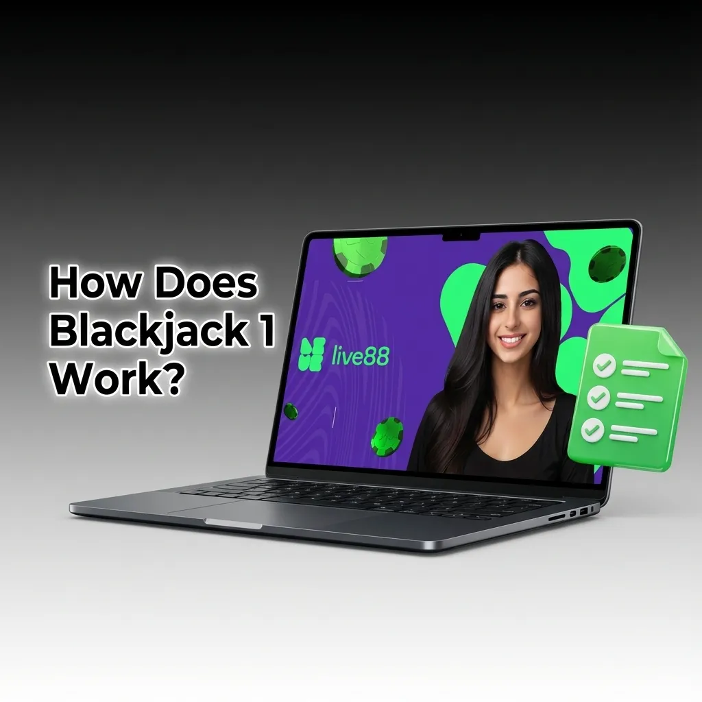 Blackjack table showing cards, chips, and player options including hit, stand, double down, and split in a casino game.