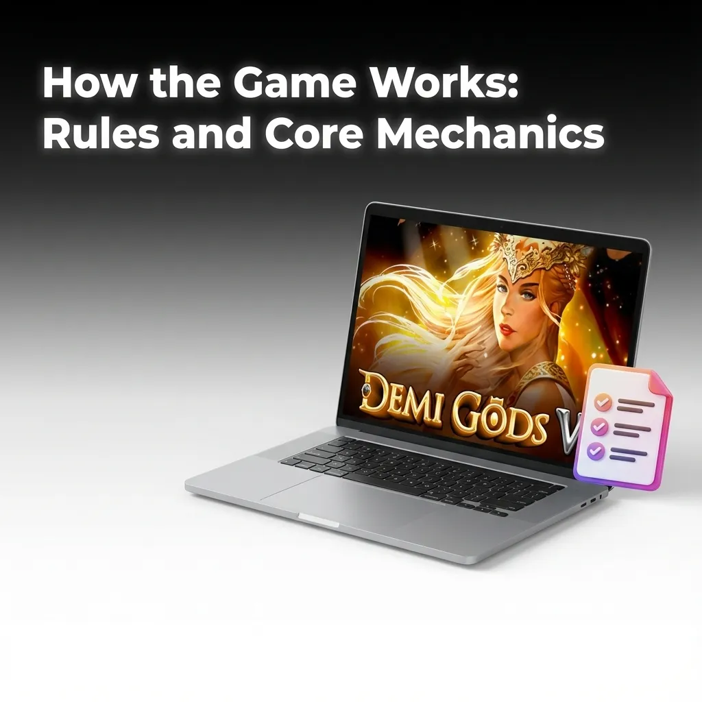 Demi Gods 6 slot game interface showing 5-reel, 3-row grid with paylines, wild symbols, and free spins feature