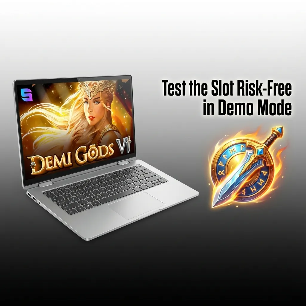 Players testing Demi Gods 6 slot game in demo mode with virtual credits on computer screen