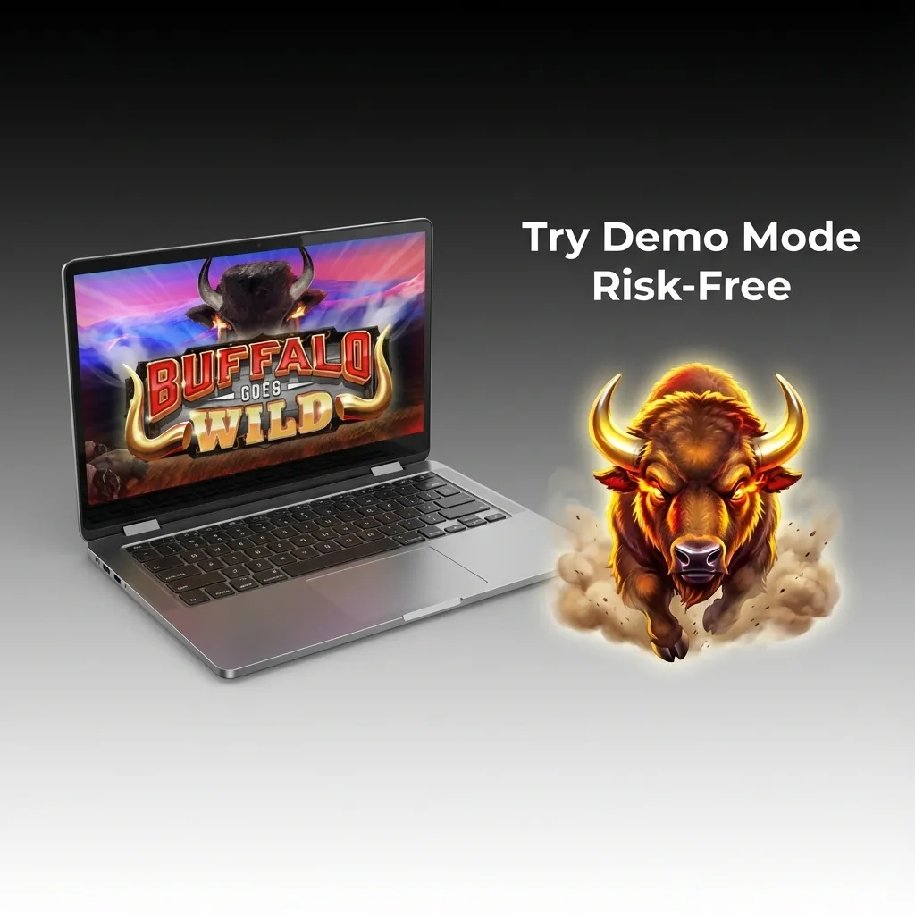 Buffalo Goes Wild slot game demo mode interface showing virtual credits and game features for risk-free practice play